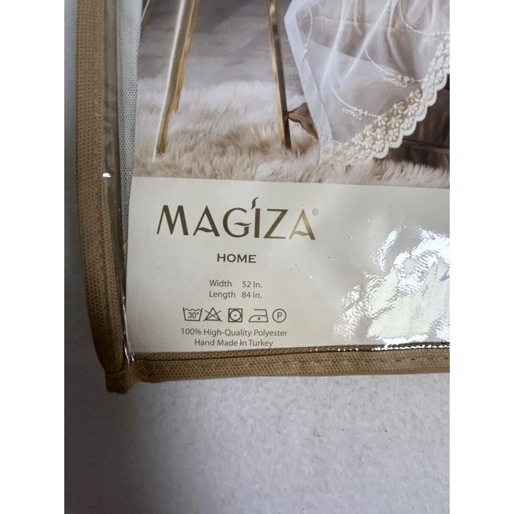 Magiza Home 52x84 Cream Embroidered Sheer Curtain Scalloped Lace‎ Edge